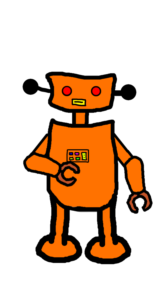 H.Y.D.R.A. the shoddily drawn robot is in evil mode (you can tell because his eyes are red).